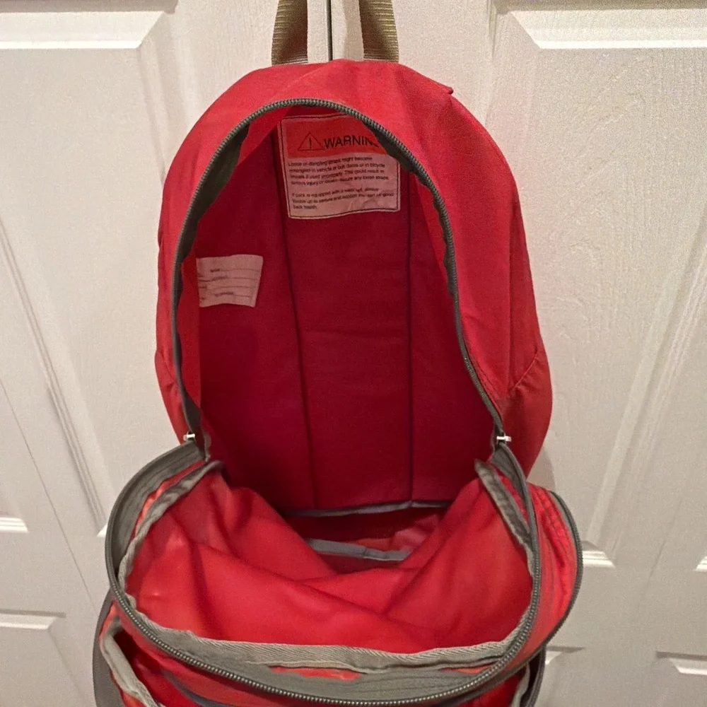 LL Bean Reflective Red Backpack Book Bag Personalized MJK Strap Zip Vintage 90s